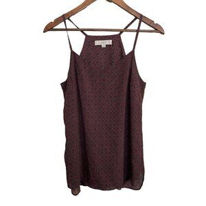 Ann Taylor LOFT Womens Burgundy Geometric Print Halter Sleeveless Blouse Size XS